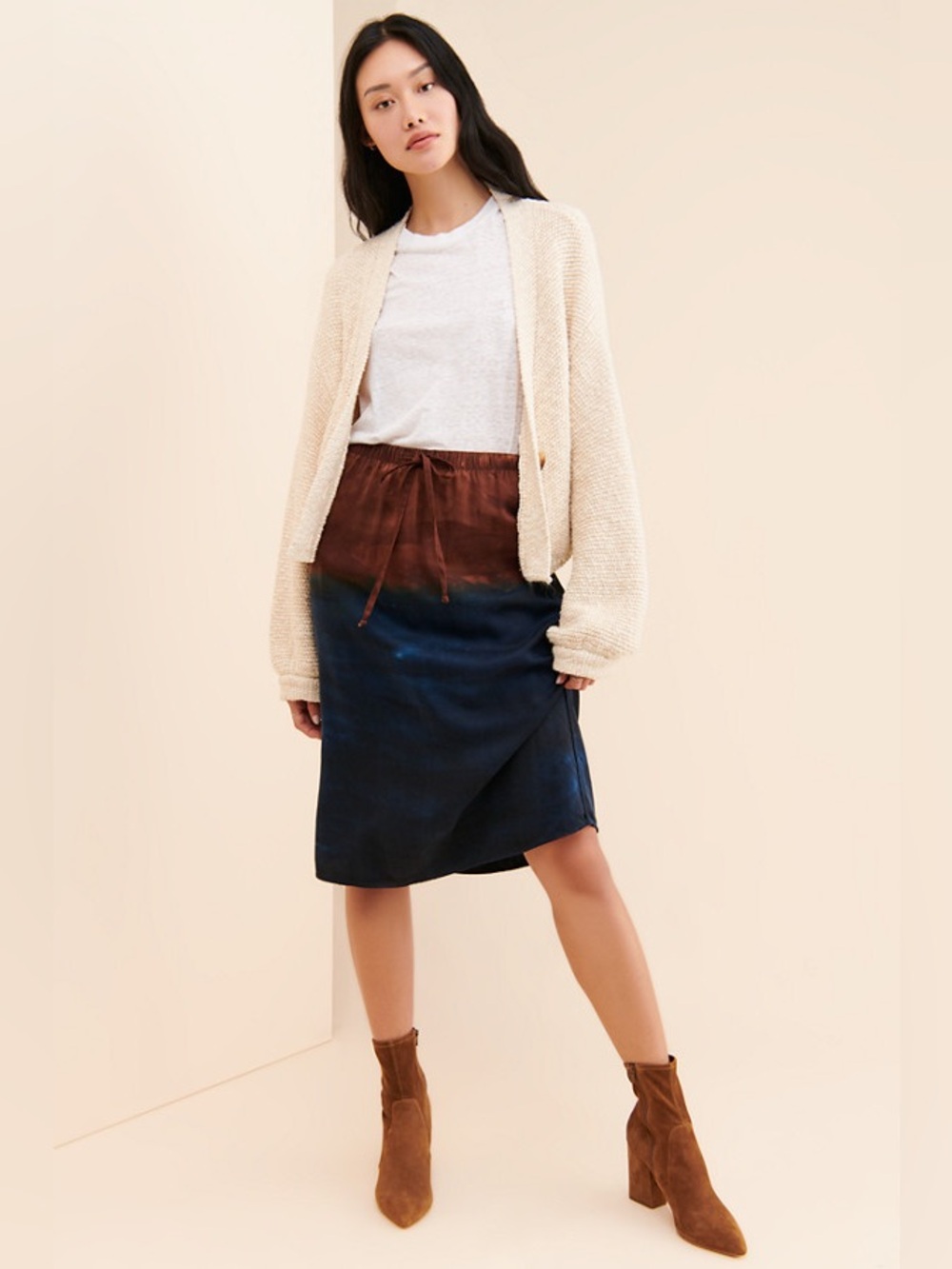 Anthropologie Two-Tone Navy and Brown Midi Skirt